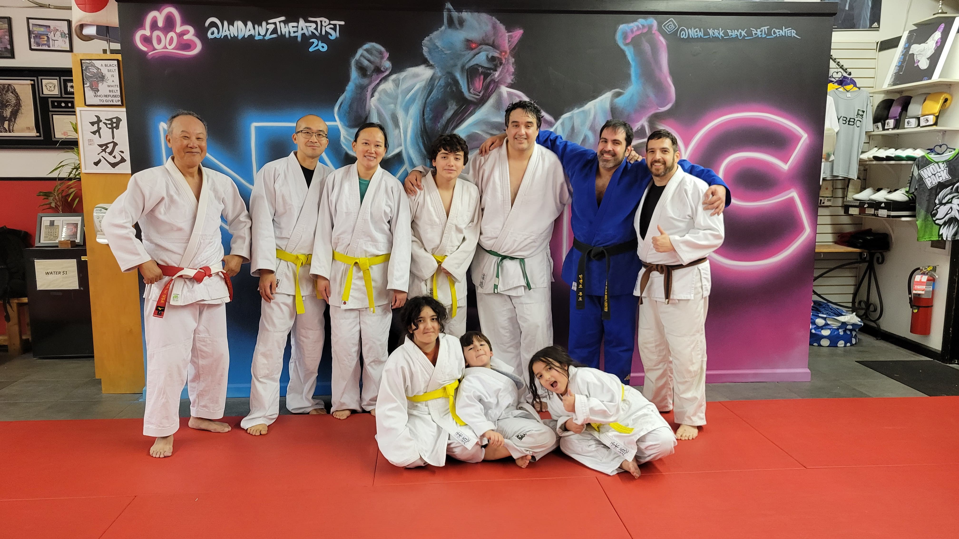 Kids and adult members of NYBBC Judo together on the mat